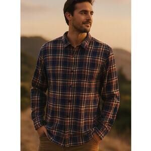 Toad&Co SZ L Men's100% Organic Cotton Flannagan Plaid Flannel Shirt $90
